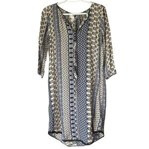Velvet by Graham & Spencer Blue / Cream / Black 3/4 Sleeve Printed Dress Size XS